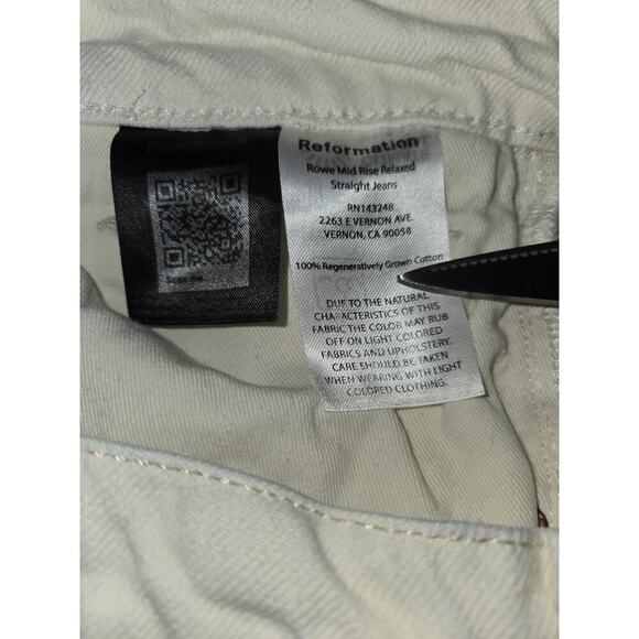 Womens Reformation Rowe Mid Rise Relaxed Straight Jeans Off White Size 30 - Picture 3 of 16